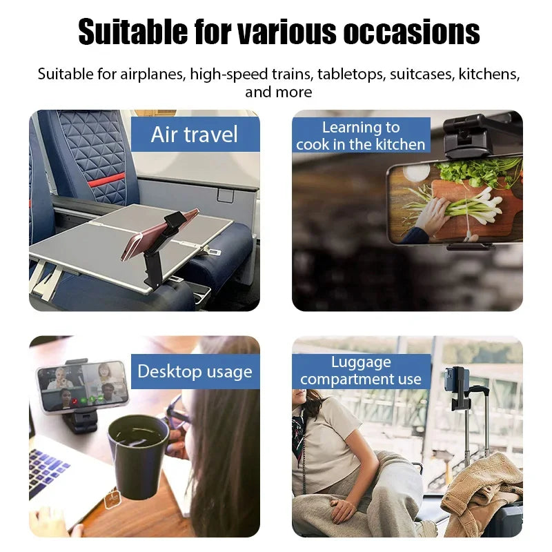 Airplane Phone Holder Portable Travel Stand Desk Flight Foldable Adjustable Rotatable Selfie Holding Train Seat Stand Support