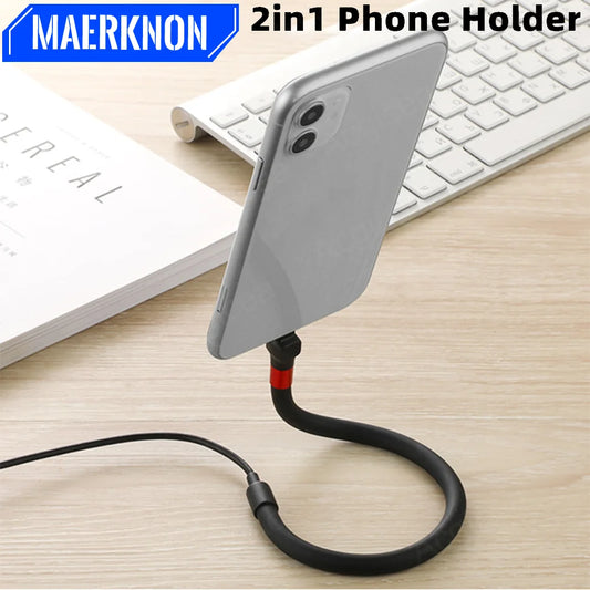 2in1 USB Type C Cable Phone Flexible Fast Charging